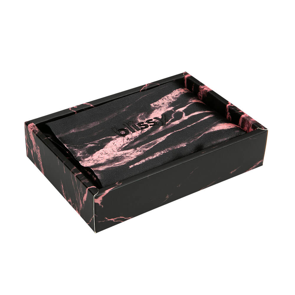 Blissy Rose Black Marble Silk Pillowcase Detail – Standard