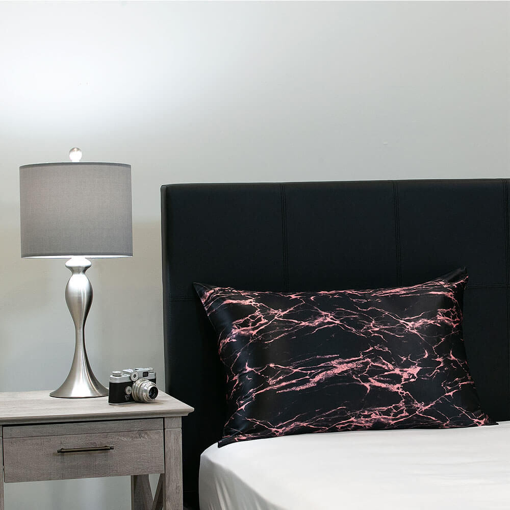 Blissy Mulberry Silk Pillowcase – Rose Black Marble Standard