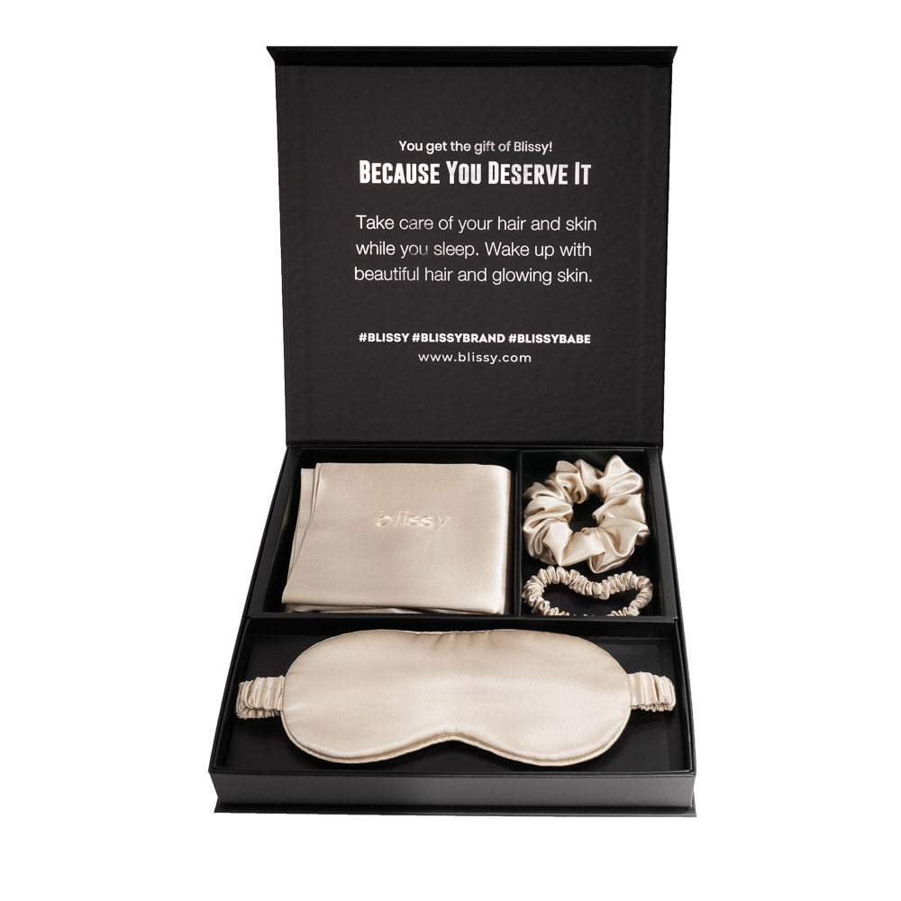 Blissy King Champagne Blissy Dream Set Lifestyle – Mulberry Silk