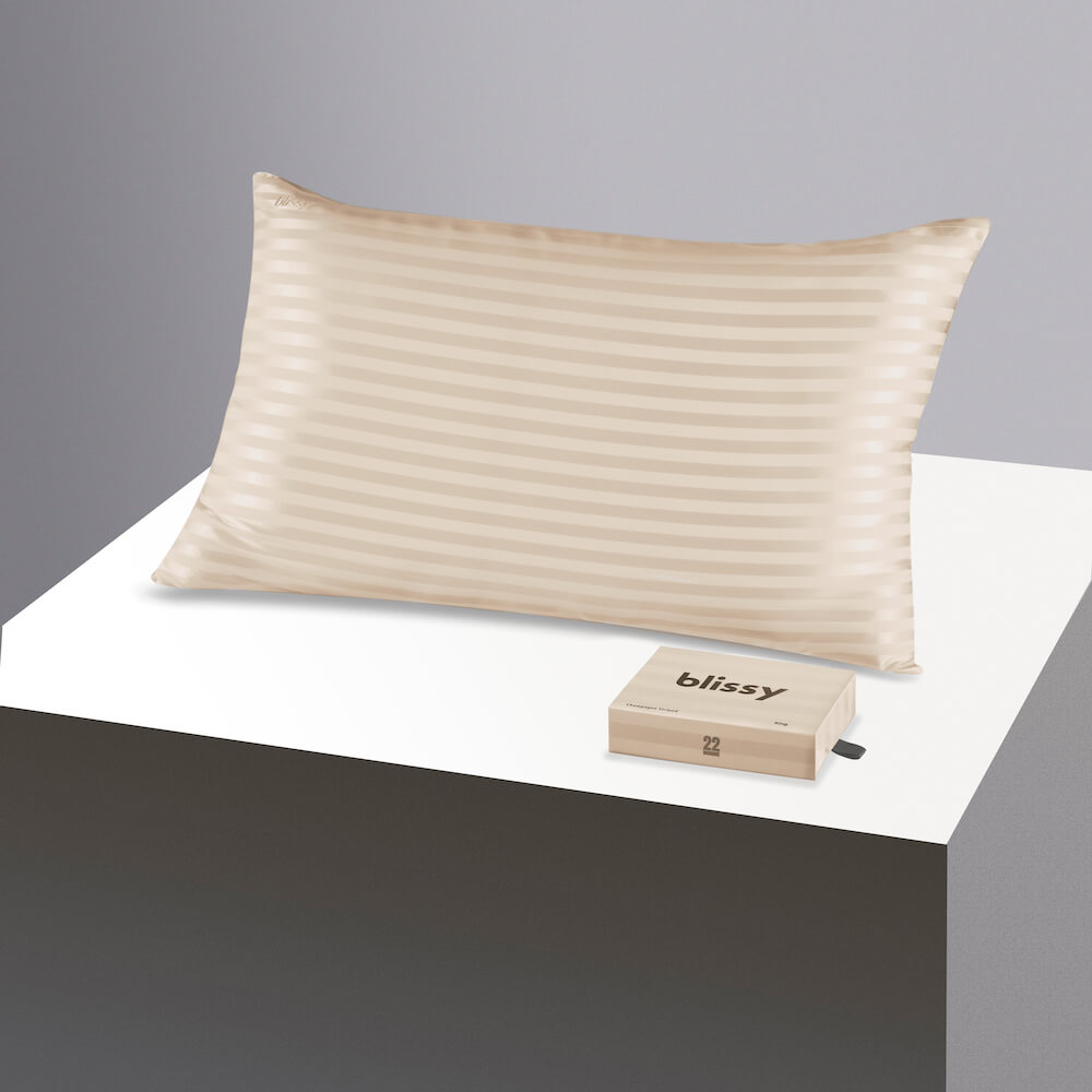 Blissy King Champagne Striped Pillowcase – 22 Momme Mulberry Silk, 100% Silk