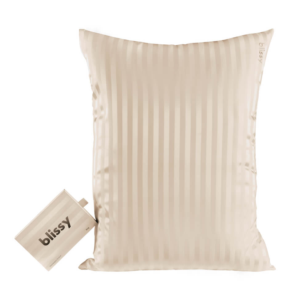 Blissy Champagne Striped Silk Pillowcase Detail – Standard