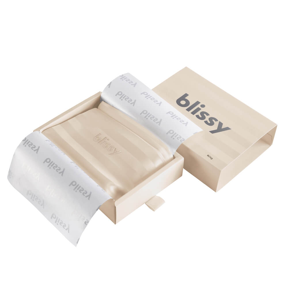 Blissy Standard Champagne Striped Pillowcase Lifestyle – Mulberry Silk