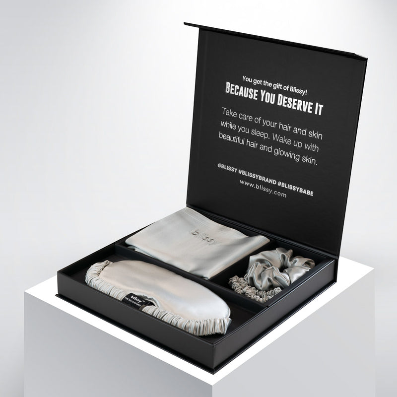 Blissy Dream Set - Silver - King - Blissy King Silver Blissy Dream Set – 22 Momme Mulberry Silk, 100% Silk