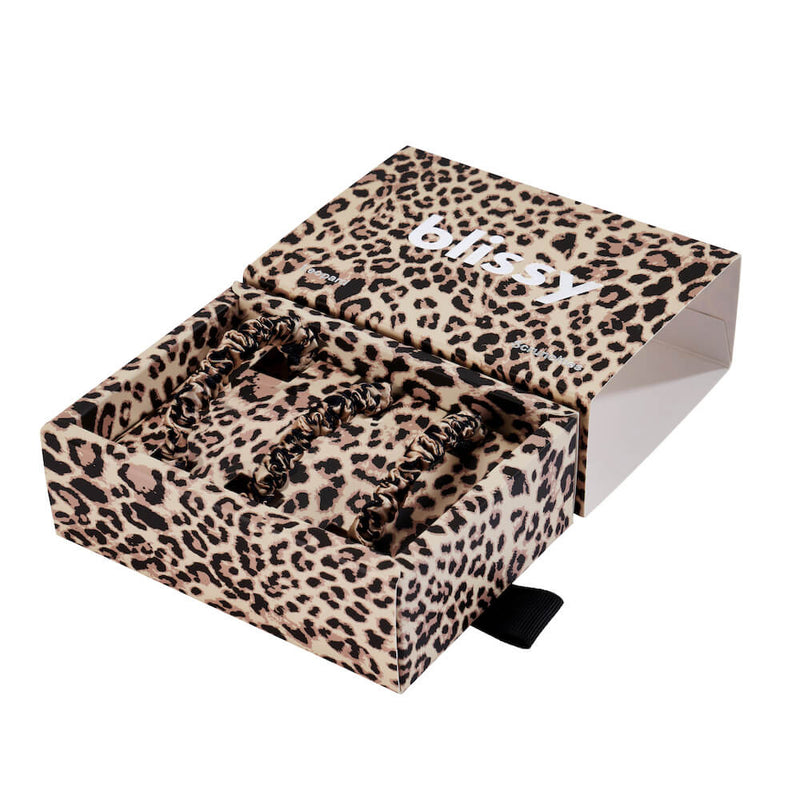 Blissy Skinny Scrunchies - Leopard - Blissy Leopard Blissy Skinny Scrunchies – 22 Momme Mulberry Silk, 100% Silk