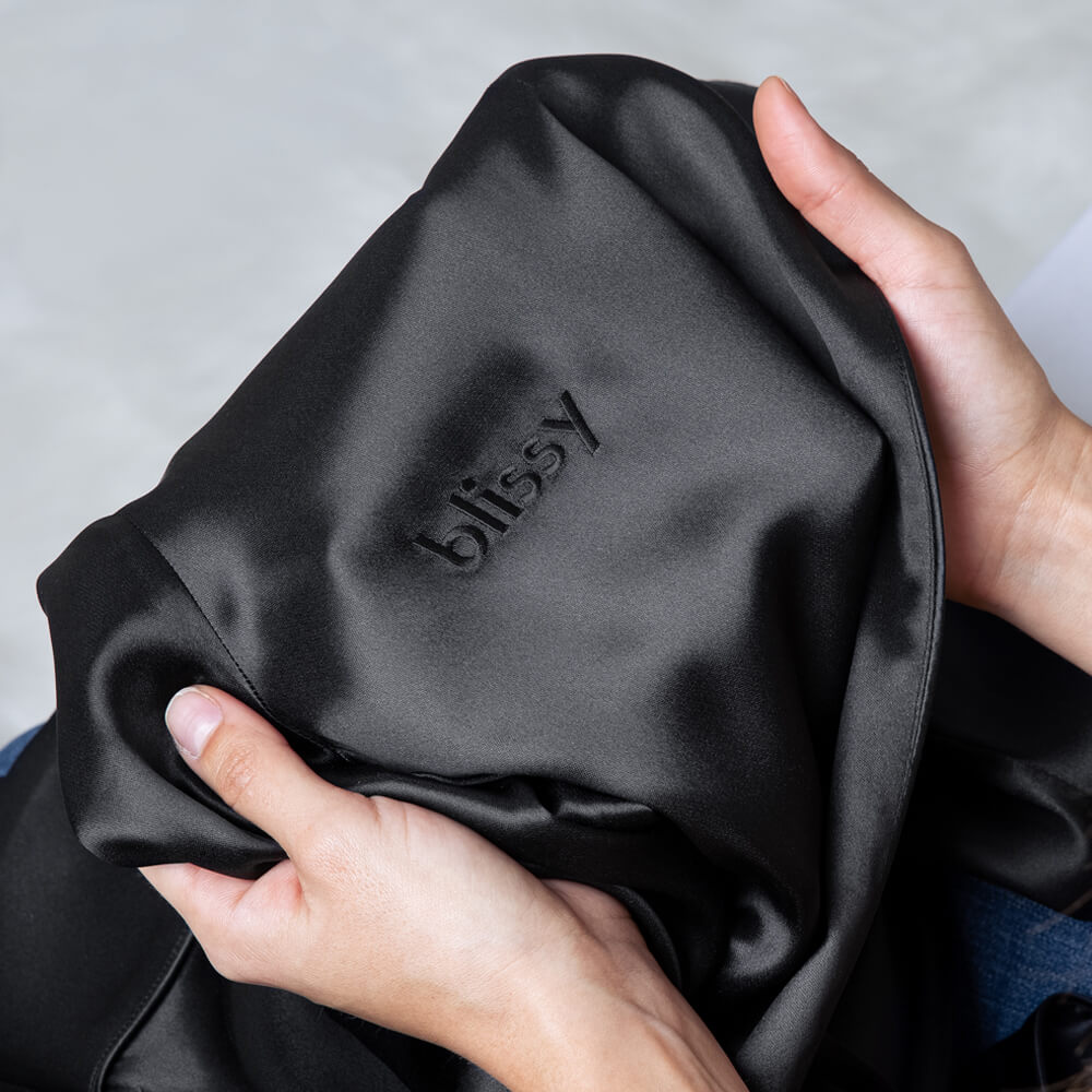 Blissy Black Silk Classic Robe Detail –