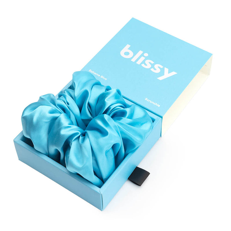 Blissy Oversized Scrunchie - Bahama Blue - Blissy Bahama Blue Blissy Oversized Scrunchie – 22 Momme Mulberry Silk, 100% Silk