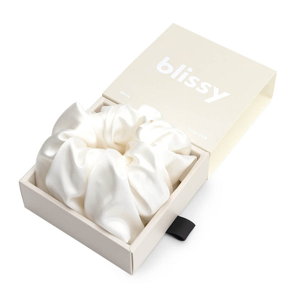 Blissy White Blissy Oversized Scrunchie – 22 Momme Mulberry Silk, 100% Silk