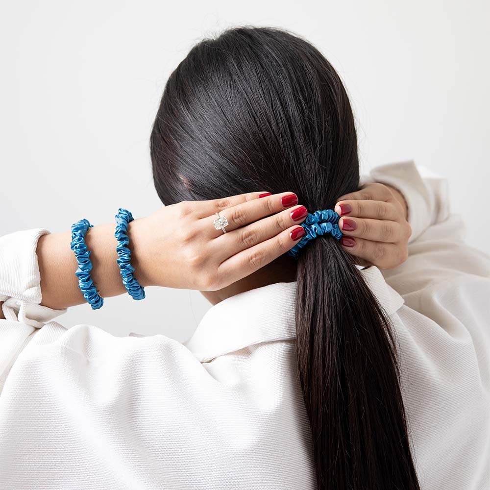 Aqua Mulberry Silk Blissy Skinny Scrunchies – Blissy