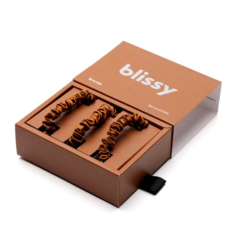Blissy Skinny Scrunchies - Bronze - Blissy Bronze Blissy Skinny Scrunchies – 22 Momme Mulberry Silk, 100% Silk