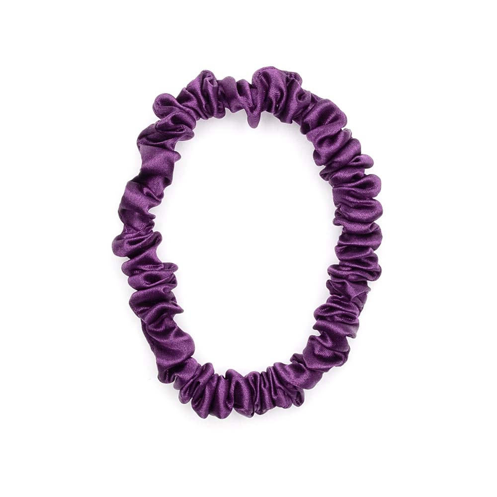 Royal Purple Blissy Skinny Scrunchies Close-Up – Blissy 22 Momme Silk