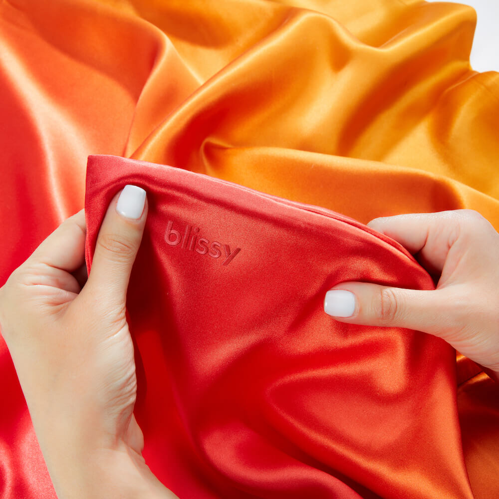 Blissy King Orange Ombre Pillowcase Lifestyle – Mulberry Silk