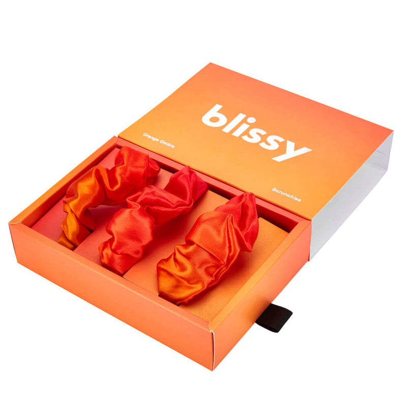 Blissy Scrunchies - Orange Ombre - Blissy Orange Ombre Blissy Scrunchies – 22 Momme Mulberry Silk, 100% Silk