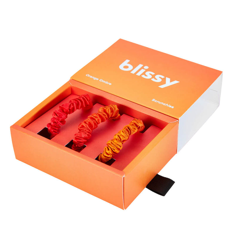 Blissy Skinny Scrunchies - Orange Ombre - Blissy Orange Ombre Blissy Skinny Scrunchies – 22 Momme Mulberry Silk, 100% Silk