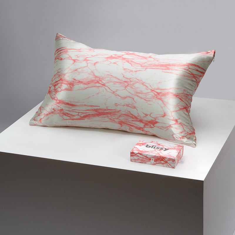 Pillowcase - Rose White Marble - King - Blissy King Rose White Marble Pillowcase – 22 Momme Mulberry Silk, 100% Silk