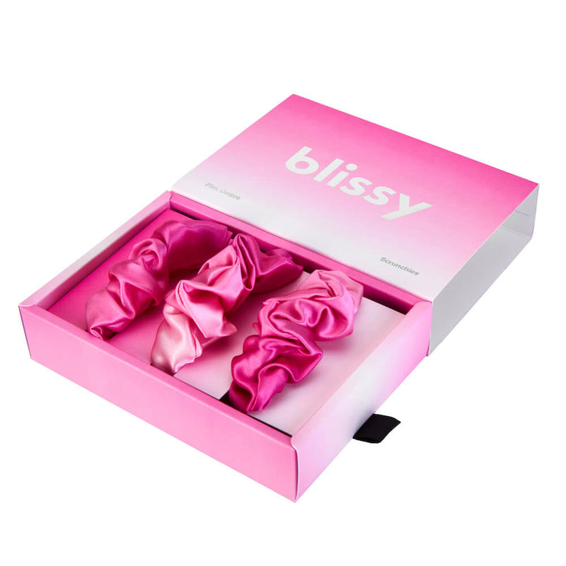 Blissy Scrunchies - Pink Ombre - Blissy Pink Ombre Blissy Scrunchies – 22 Momme Mulberry Silk, 100% Silk