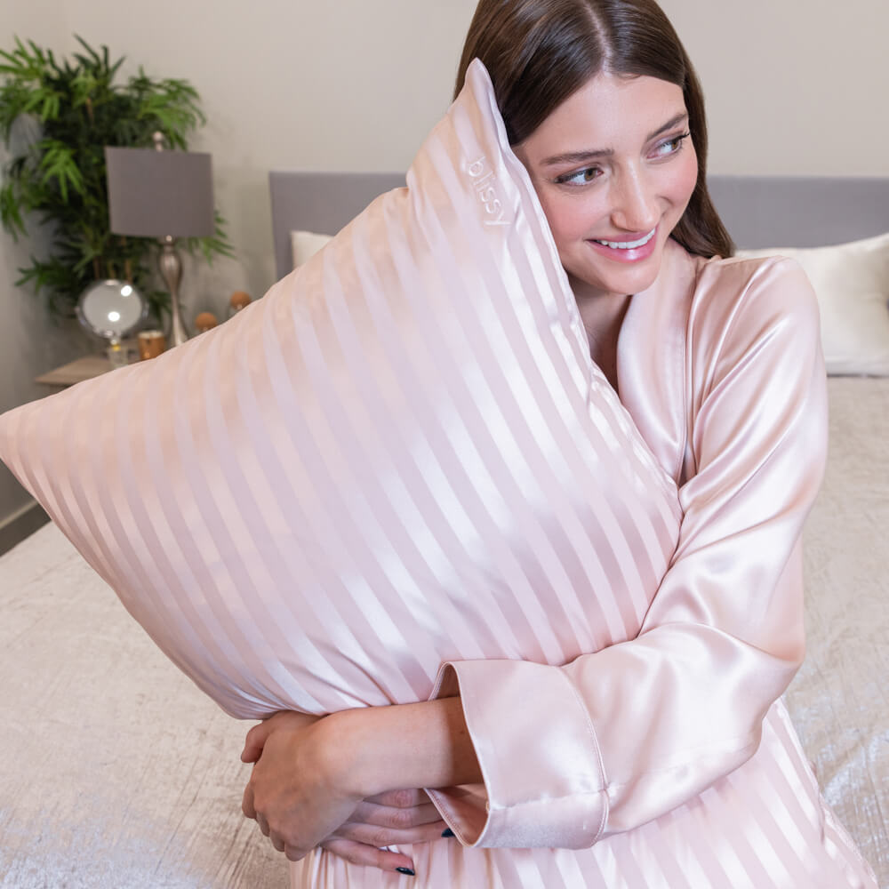 Blissy Pink Striped Silk Pillowcase Detail – King