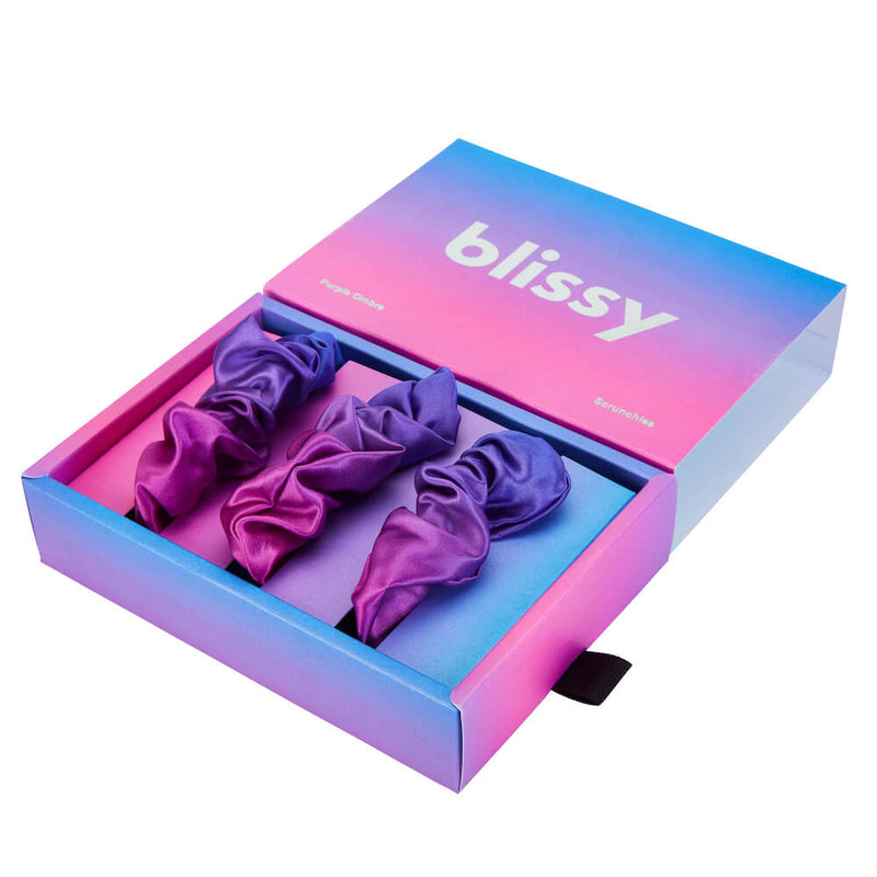 Blissy Scrunchies - Purple Ombre - Blissy Purple Ombre Blissy Scrunchies – 22 Momme Mulberry Silk, 100% Silk