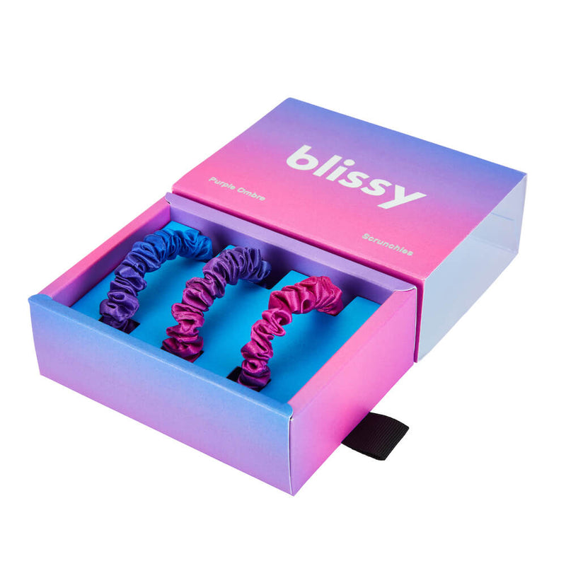 Blissy Skinny Scrunchies - Purple Ombre - Blissy Purple Ombre Blissy Skinny Scrunchies – 22 Momme Mulberry Silk, 100% Silk