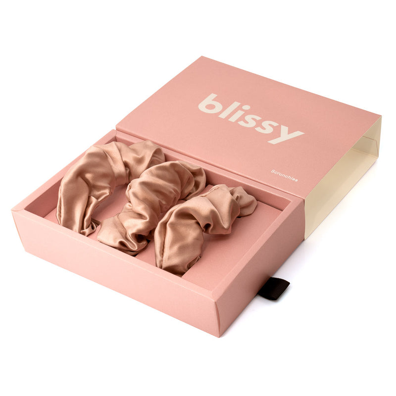 Blissy Scrunchies - Rose Gold - Blissy Rose Gold Blissy Scrunchies – 22 Momme Mulberry Silk, 100% Silk