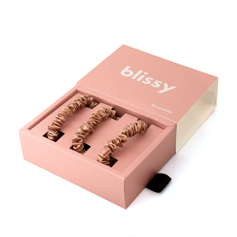 Blissy Skinny Scrunchies - Rose Gold - Blissy Rose Gold Blissy Skinny Scrunchies – 22 Momme Mulberry Silk, 100% Silk
