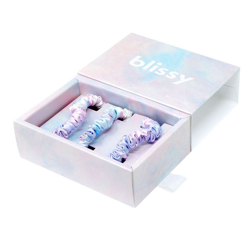 Blissy Skinny Scrunchies - Tie-Dye - 100% Mulberry Silk Hair Ties Blissy Silk Skinny Scrunchies (3-Pack) – Blissy Premium Silk