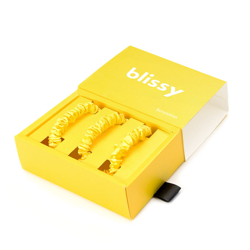 Blissy Skinny Scrunchies - Sunshine Yellow - Blissy Sunshine Yellow Blissy Skinny Scrunchies – 22 Momme Mulberry Silk, 100% Silk