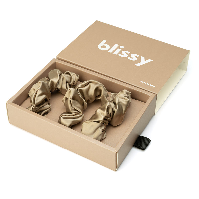 Blissy Scrunchies - Taupe - Blissy Taupe Blissy Scrunchies – 22 Momme Mulberry Silk, 100% Silk