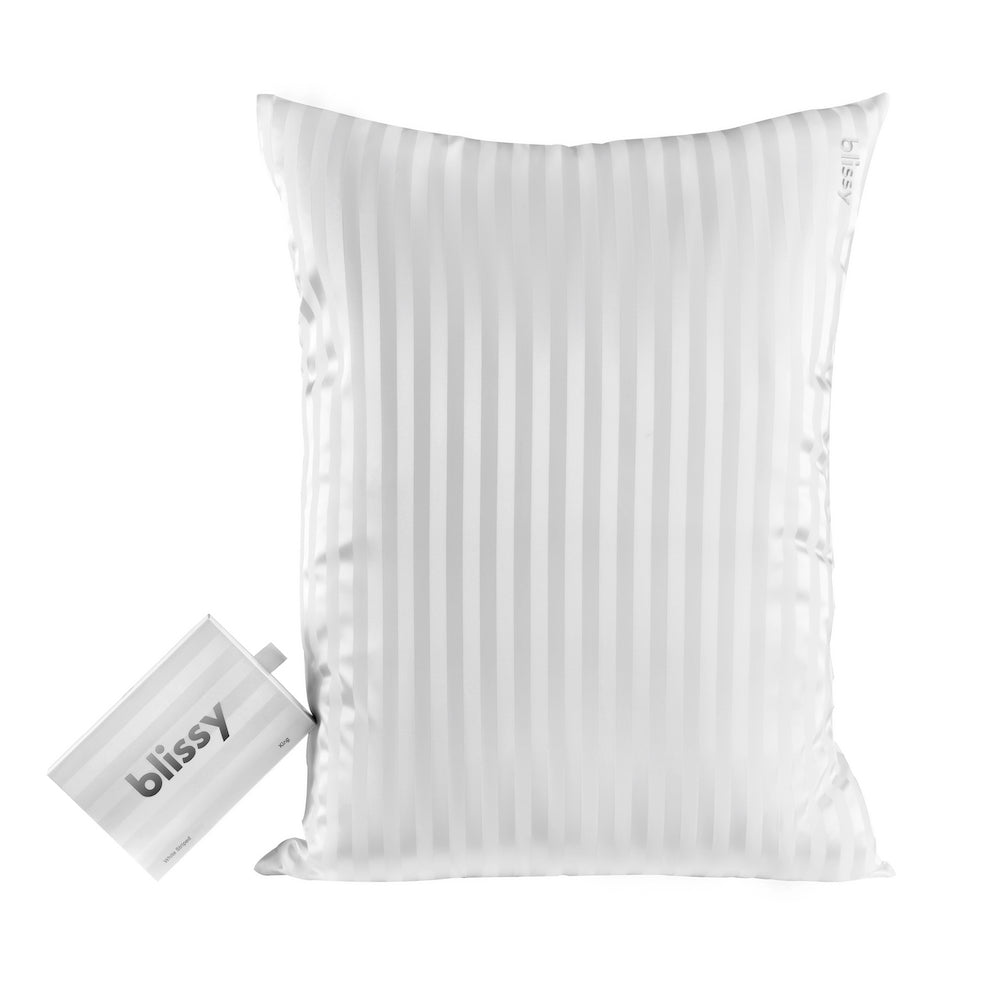 Blissy White Striped Silk Pillowcase Detail – Standard