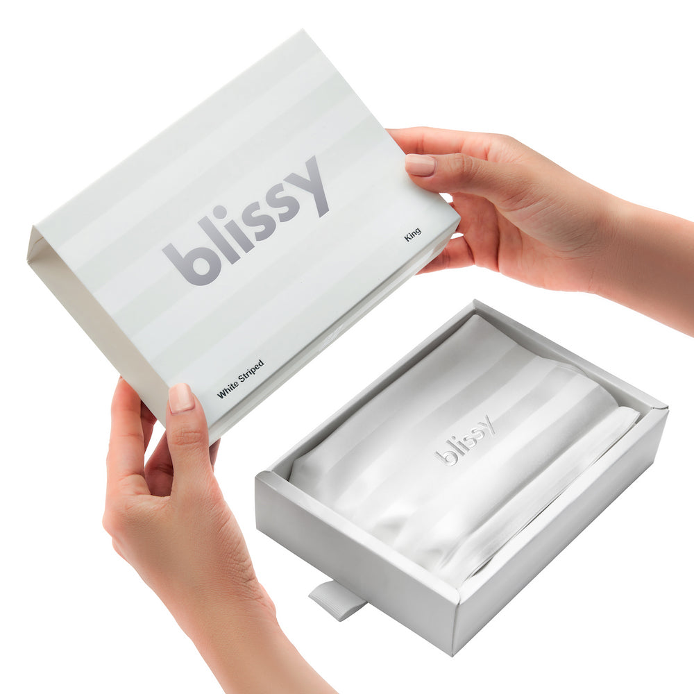 Standard White Striped Pillowcase – Blissy Premium Silk